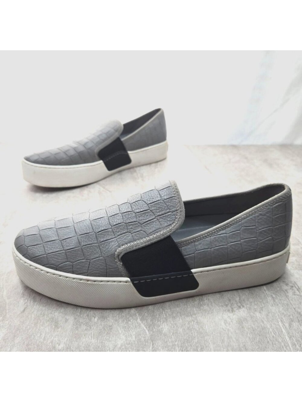 1. State Platform Shoes Size 8.5 Gray Leather Croc Slip On Normcore Sneakers